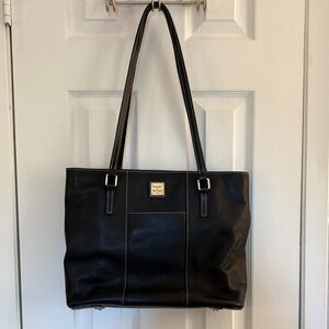 Dooney & Bourke Black Pebbled Leather Tote with Gold Logo